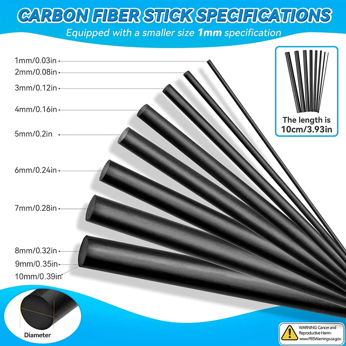 FishTrip Fishing Carbon Fiber Sticks Kit for Rod Repair High Strength 1mm~10mm*10cm for Repair Broken Fishing Rod