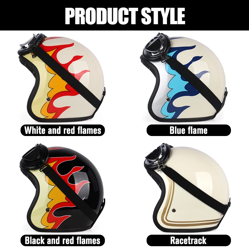 Casco de motocicleta clásico, abierto, Vintage, estilo alemán, cuatro estaciones, 3/4