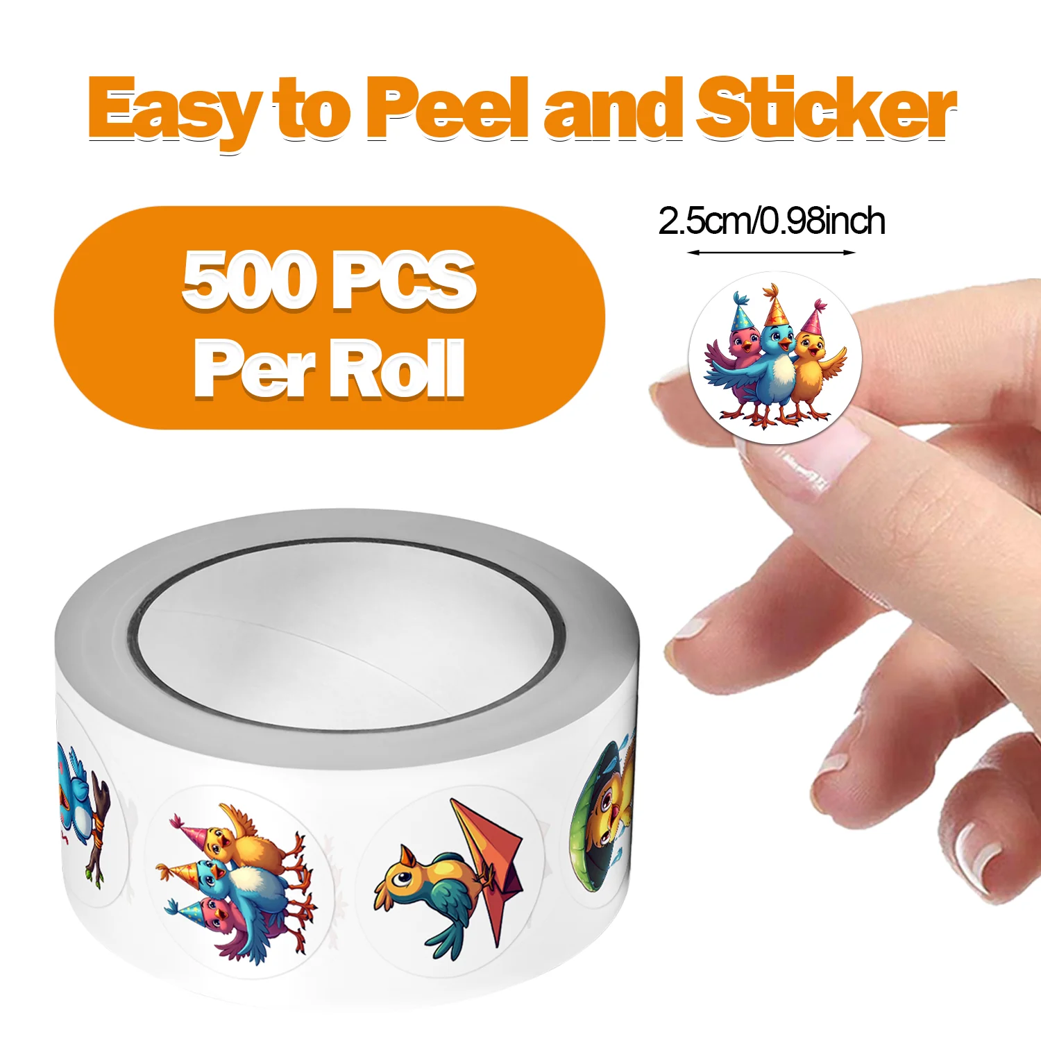 1Roll(500Pcs)Lovable Little Birds Pattern Stickers 2.5cm/1.0'' 10 Designs Decals Diy Adorn Gifts Home Decoration Sealing Labels