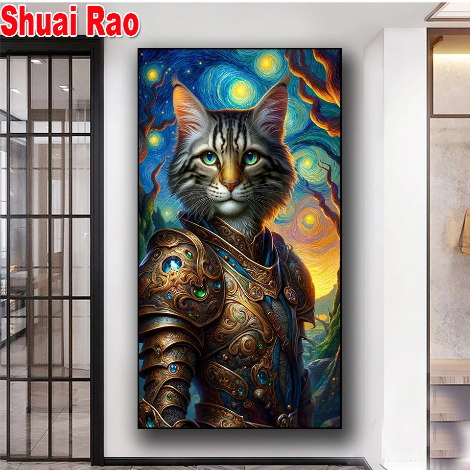 Armor Mr Cat Diy Diamond Painting Full Square Round Diamond Mosaic Embroidery Art Cartoon Animal Large Home Decor the best Gift