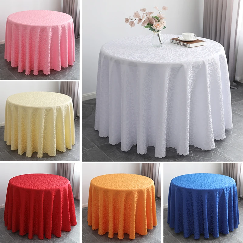 High Quality 300cm Round TableCloth White Jacquard for Wedding Events Banquet Hotel Table Cover Dining Table Decoration