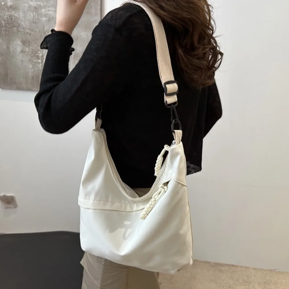 Bolso cruzado de lona de nailon para mujer, bolso de hombro de estilo coreano de gran capacidad, correas ajustables de Color sólido, bolso de mano para mujer