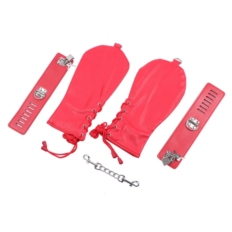 Menottes en Faux cuir, manchettes, gants avec cadenas, mitaines patte de chien, Costumes de Bondage, Cosplay, jouets Sexy pour adultes, accessoires