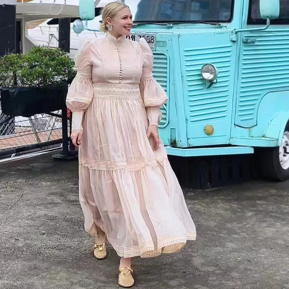 

Длинное платье с кружевной отделкой, из полиэфирного волокна, с рукавами-колокол, средней высоты талии, в стиле бохо, праздничное, новинка, разноцветное