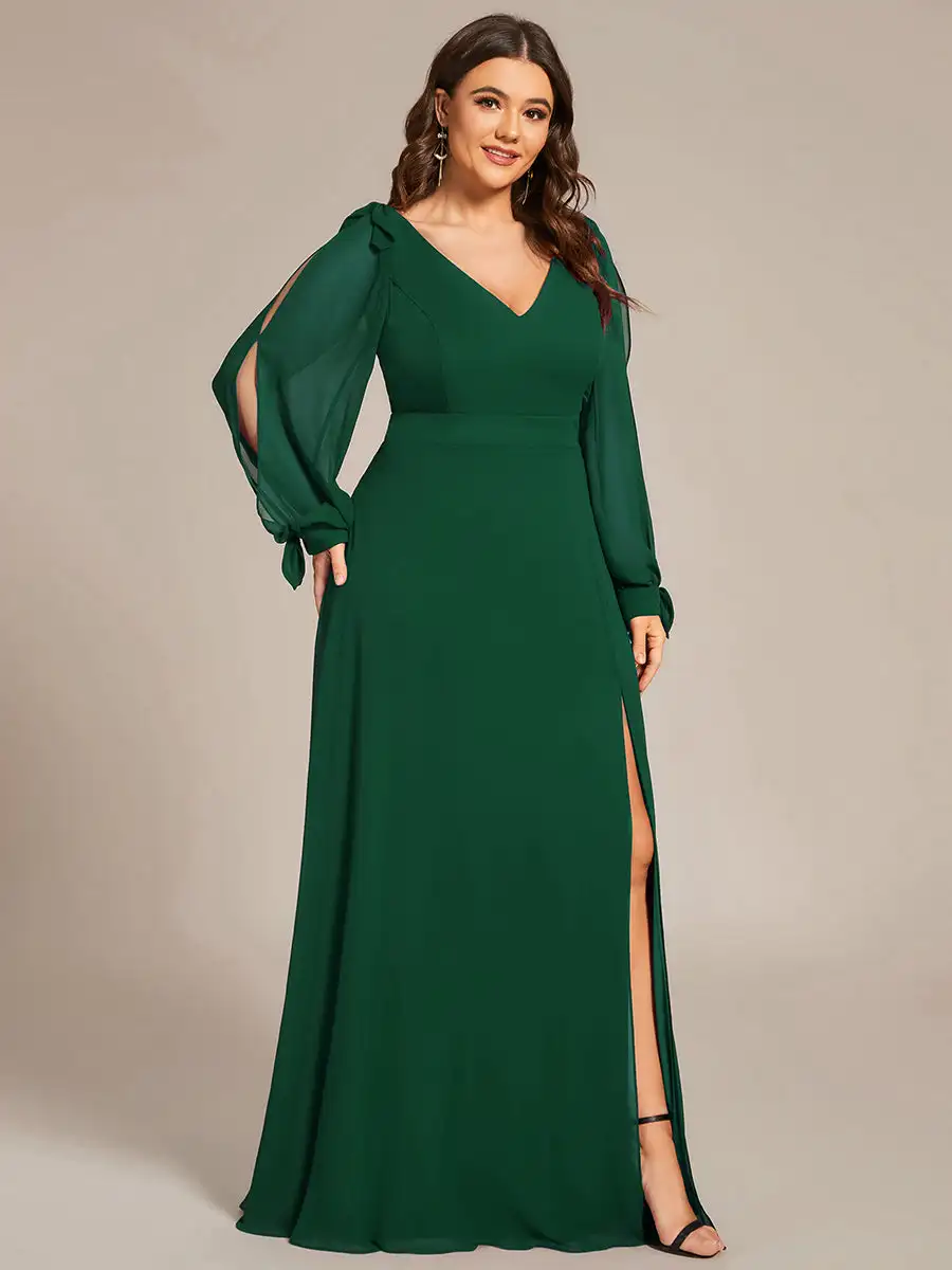 Plus Evening Dresses Long A-LINE V-Neck Full Sleeves Floor-Length Orchid Gown 2024 ever pretty of Dark Green Bridesmaid Dresses