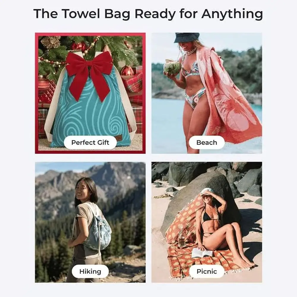 2-in-1 Convertible Towel & Backpack Wearable Oversized Beach Towel Sand-Repelling Quick-Dry Beach Bag