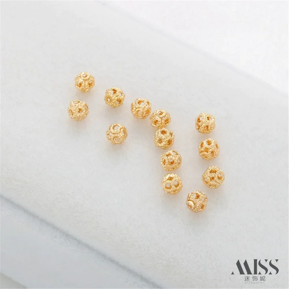 

14K Gold Bag Color Hollow Gold Round Beads Flower Beads Loose Beads DIY Bracelet Necklace Jewelry Bead Partition Accessories
