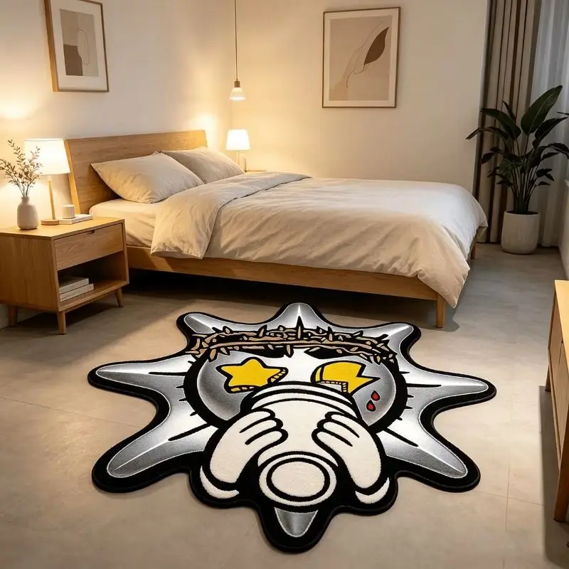 VIKAMA Star Rug Cartoon Street Art Plush Floor Mat Soft Non-Slip Area Rug for Bedroom Living Room Home Decor Aesthetic