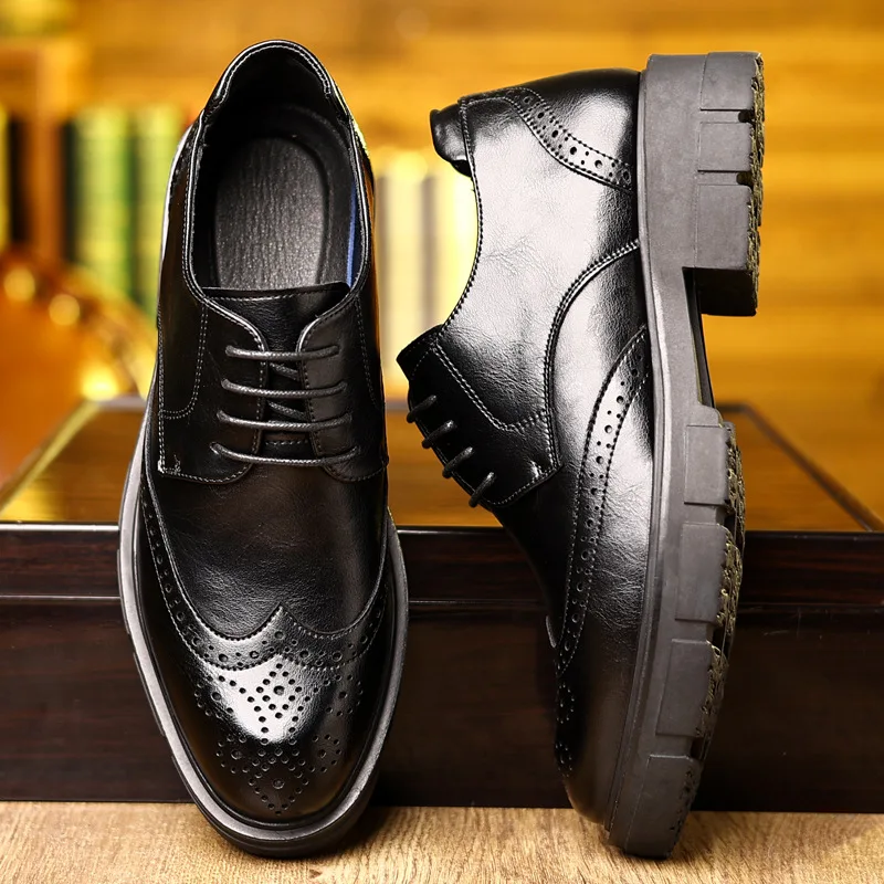 Men Brogue 5/8/10CM Platform Height Increased Dress Shoes Gentleman Suit Elevator Shoes Oxford Invisible Heel Wedding Man Shoes
