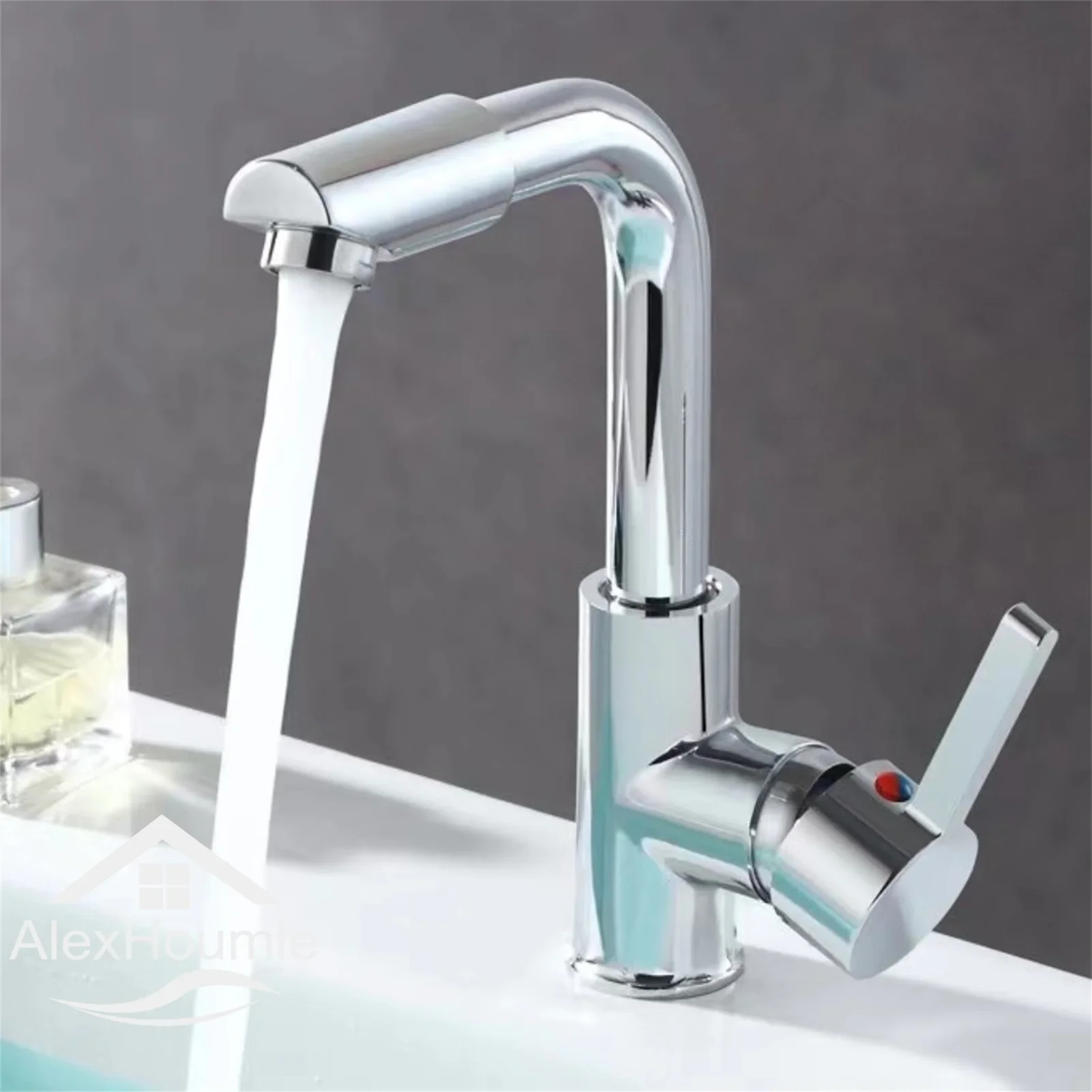 

Bathroom Hot and Cold Faucet Basin Water Faucet New Washbasin Tap Deck Mounted Singel Handel Single Hole Chrome Shower enama Tap