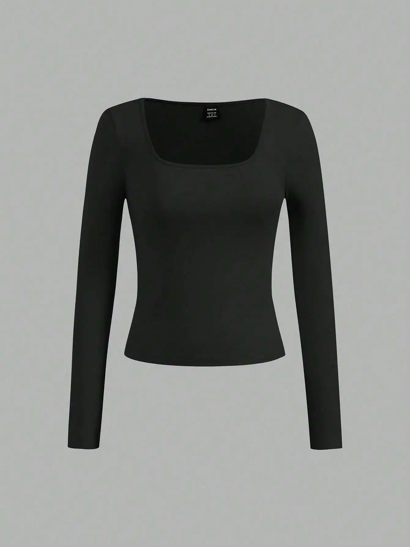Long Sleeve Cropped Fitted Top For Women Casual Square Neck T-Shirt