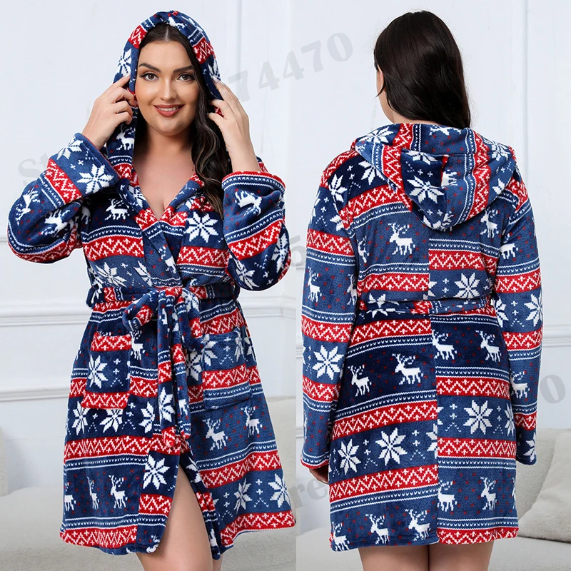 

Big Size 5XL Printed Robe Winter Flannel Bathrobe Kimono Gown Female Warm Homewear Loose Casual Sleepwear Coral Fleece Nightgown