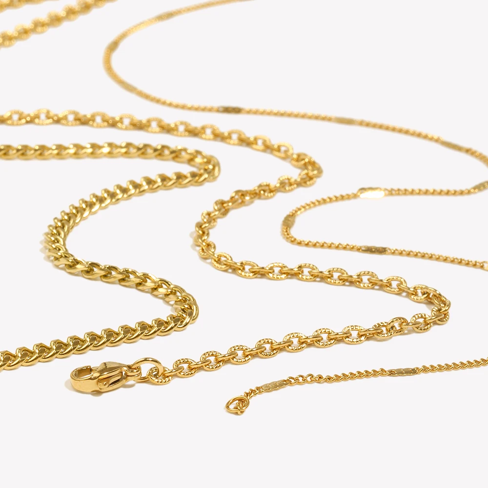E.B.belle Thin Delicate Link Flower Coin Cuban Chain Layer Necklace Gold Plated Silver Color Stainless Steel Chain Necklace