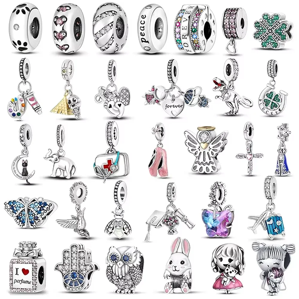 

925 Silver Plated Rabbits Girls Perfumes Charm Beads CZ Owl Butterfly Pendant Fit Original Bangle Bracelets Women DIY Jewelry