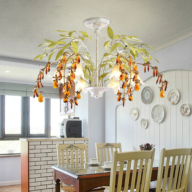 Creative Living Room Flower Chandeliers Retro Bedroom Dining Room Lamp High-end Crystal Pendant Light Fixtures American Lighting