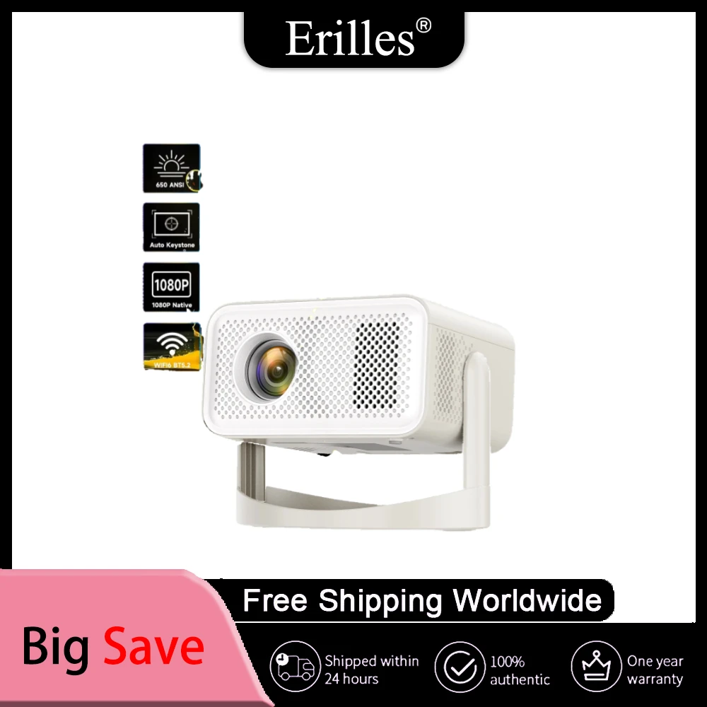 4K  Native Portable Projector 1080P Auto Focus Keystone Correction BT5.2 Android 11 WIFI6 360° Home Cinema