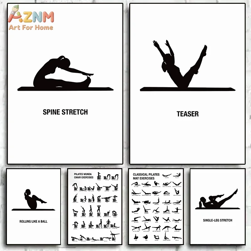 AZNM Unframed Canvas Print Pilates Exercise Pose Wall Art Minimalist Workout Gym Home Decor Poster