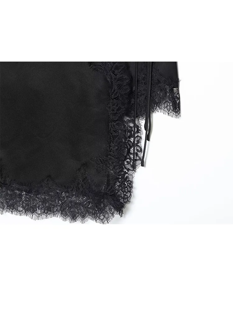 HH Gonna da donna in raso di pizzo solido versatile di nuova moda Temperamento femminile Sottile con cerniera Fiocco con lacci Gonna asimmetrica a trapezio Mujer