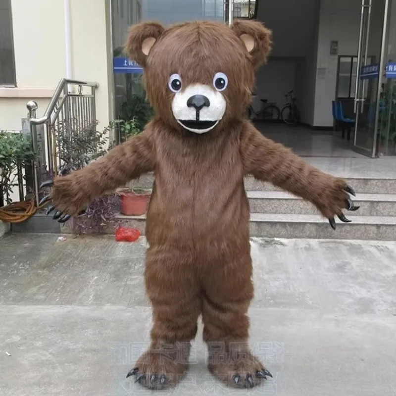 

Long Fur Brown Bear Mascot Costume Adult Size Cartoon Animal Character Fancy Outfits for Halloween Christmas Party
