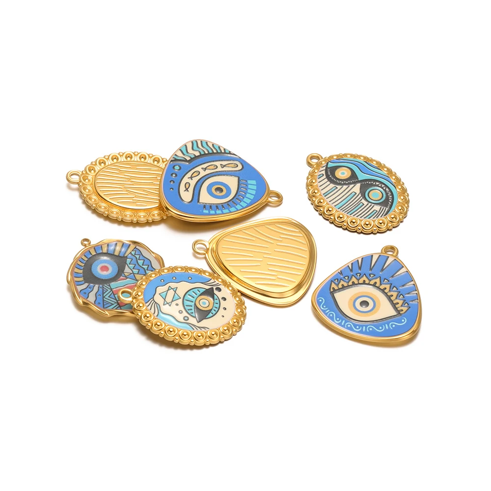 

4 шт., эмалированные геометрические подвески из нержавеющей стали, синие подвески от сглаза для изготовления ювелирных изделий ручной работы, браслет, ожерелье, принадлежности