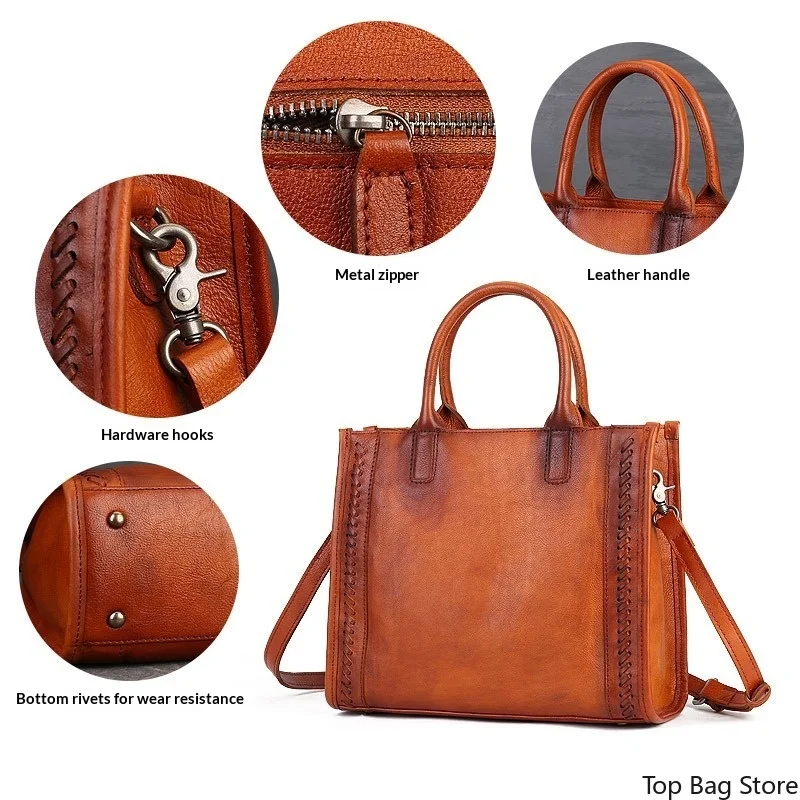 Vintage Crossbody Bag for Women Genuine Leather Adjustable Shoulder Strap Luxury Handbag Everyday Top Handle Convertible