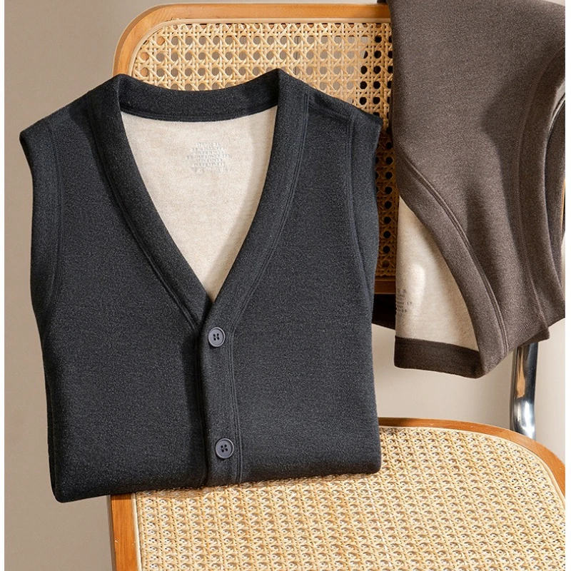 سترة شتوية للرجال مصنوعة من الحرير والصوف بنمط جديد مبطنة بالصوف سميكة لخريف وشتاء يمكن ارتداؤها في الخارج مع دفء شديد