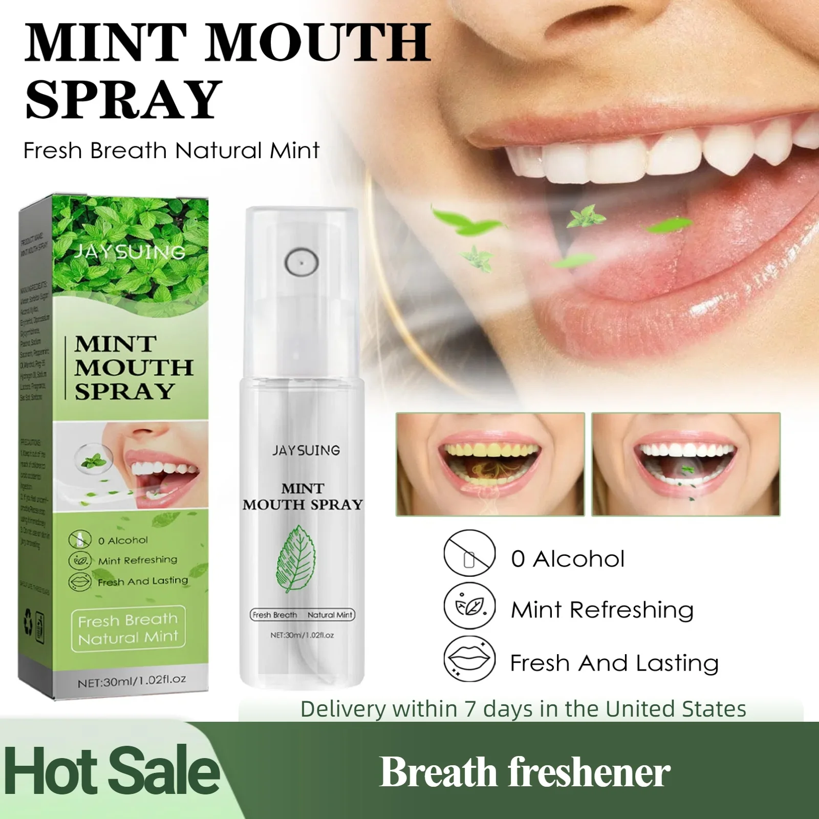 30ml Long-lasting Fresh Mouth Spray To Remove Bad Breath Portable Breath Freshener with Long-lasting Fragrance Mint Flavor