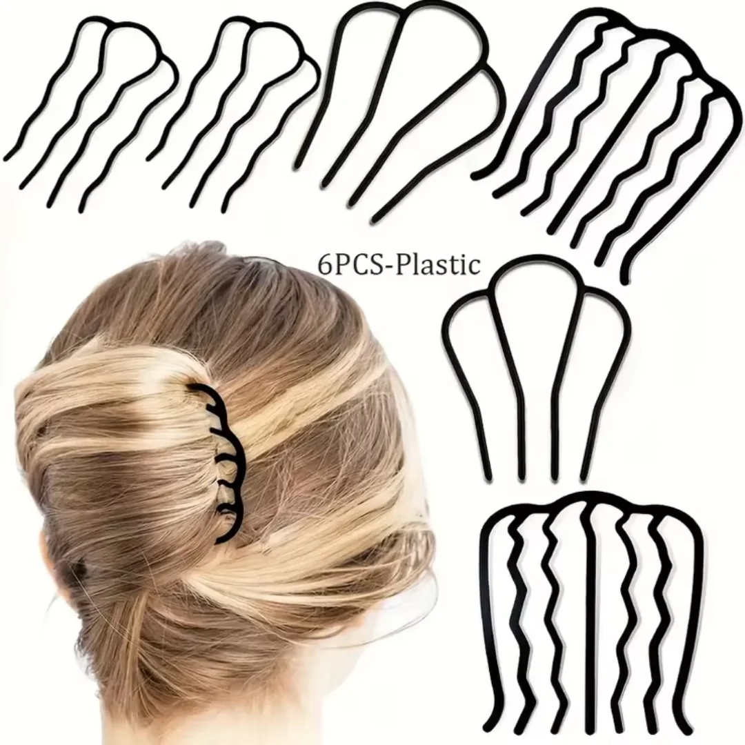 

6-piece set, disc hair plug comb, plastic hair comb, hair fork clip, bun, retro style hair accessories set.
