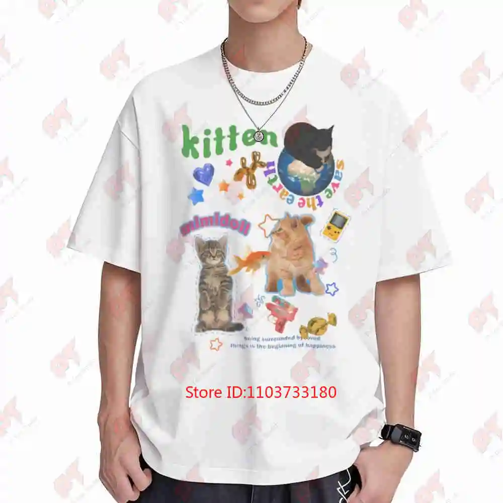 Y2K Fun Silly Cat 90S Kawaii Kidcore Meme Harajuku Short Sleeve Tee 100% Cotton T-Shirt