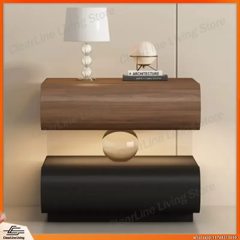 

Modern Minimalist Acrylic and Solid Wood Nightstand with LED Light Crystal Ball Bedroom Storage Cabinet for Home Office Lab