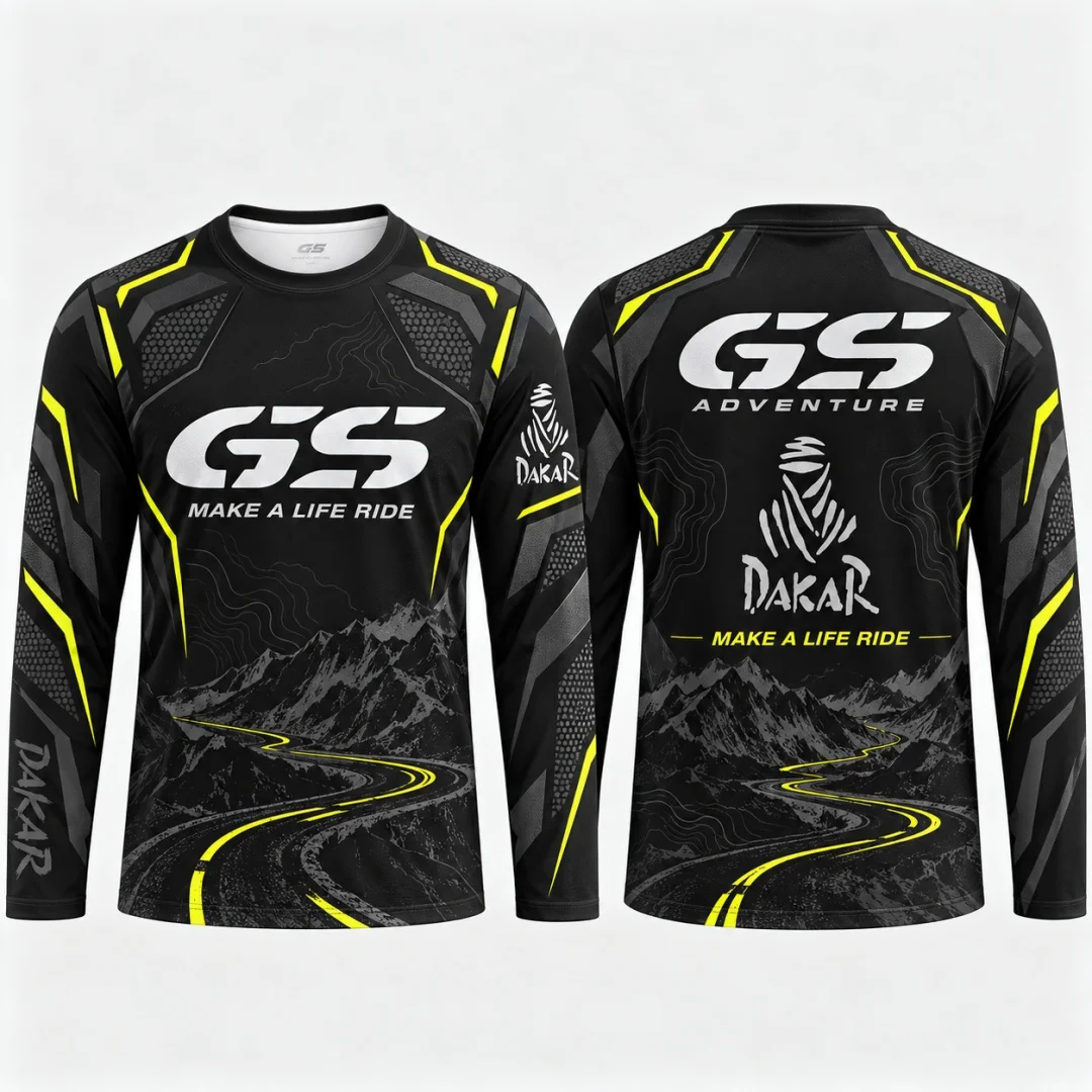 GS Adventure Dakar Rally Motorcycle Long Sleeve T-shirt Men Mountain Road World Map Print Motorbike Riding Biker Tops Jersey