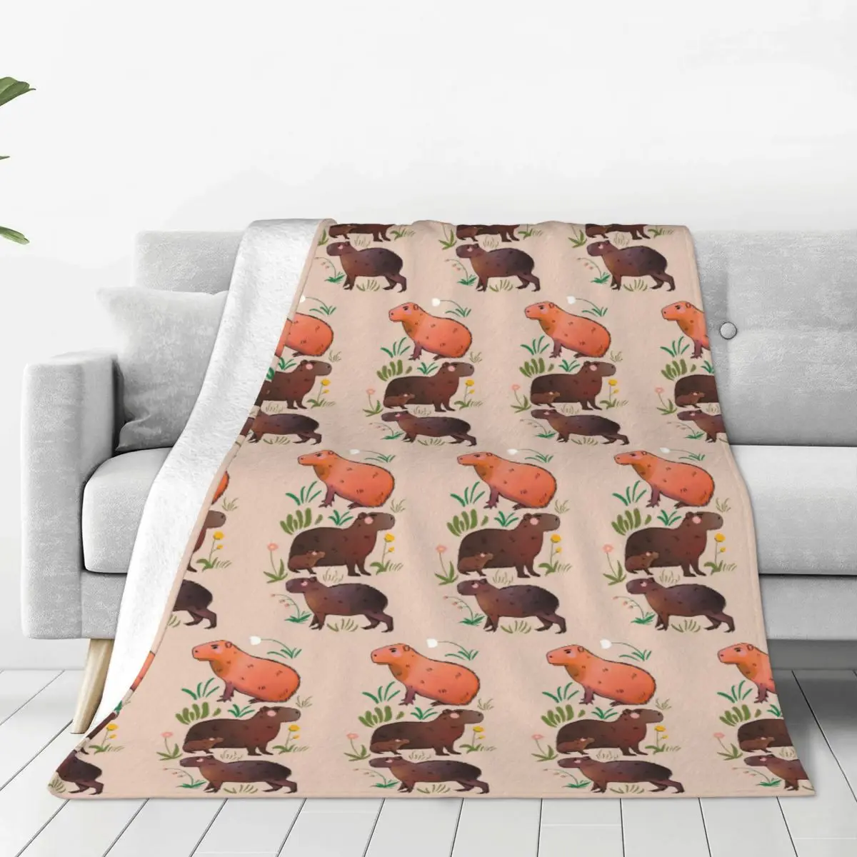 

Капибара - милое зелено-коричневое одеяло с животными, мягкое теплое фланелевое одеяло, плюшевое одеяло для кровати, гостиной, путешествий, дома, дивана