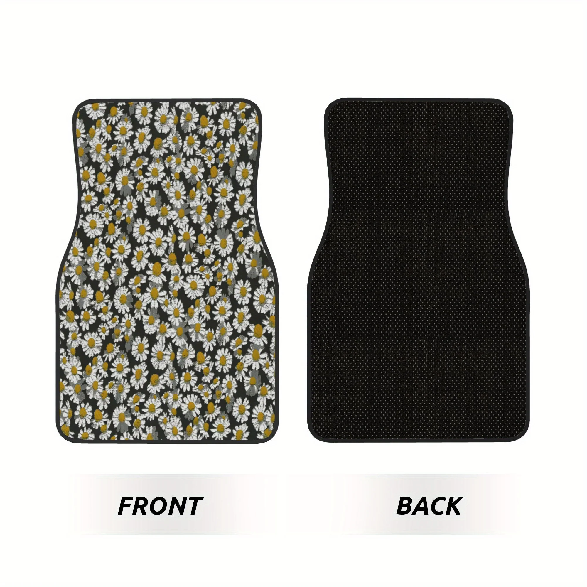 4pcs A Close Up Of A Bunch Of White Flowers On A Black Background Pattern Universal Car Floor Mats - Polyester Material, Non-Sli