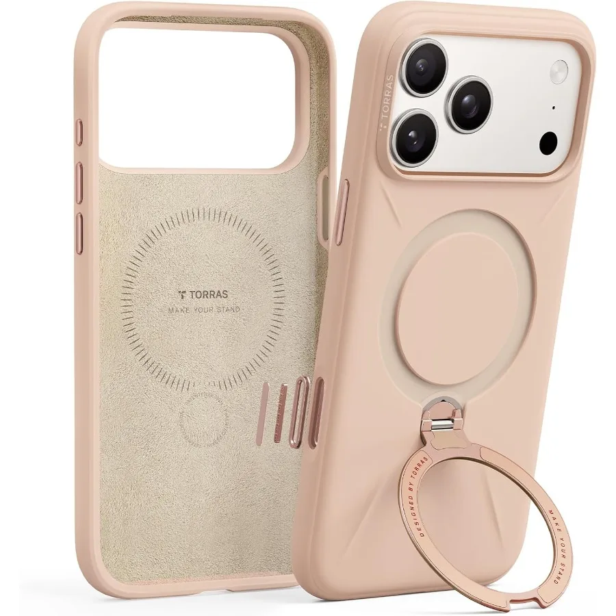 

360 Degree Rotating Stand Silicone Case for iPhone 17 Pro Max with MagSafe Compatibility Soft Liquid Silicone Cozy Grip Design