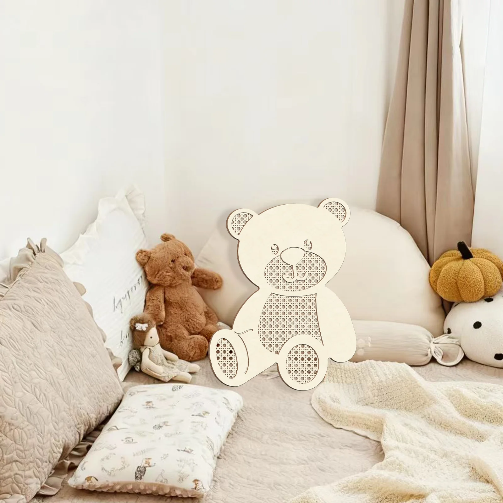 DIY Unpainted Teddy Bear Wooden Wall Hanging - 30.5x23.2cm Laser Cutting Kit, Customizable Children's Room Craft Project