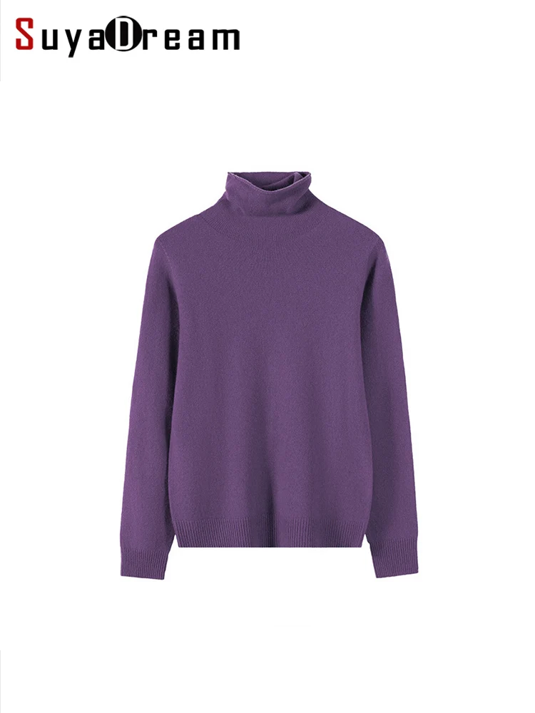 SuyaDream Women 100%Merino Wool Turtleneck Basic Plain Pullovers 2023 Fall Winter Wool Comfortable Sweaters Khaki Blue Green