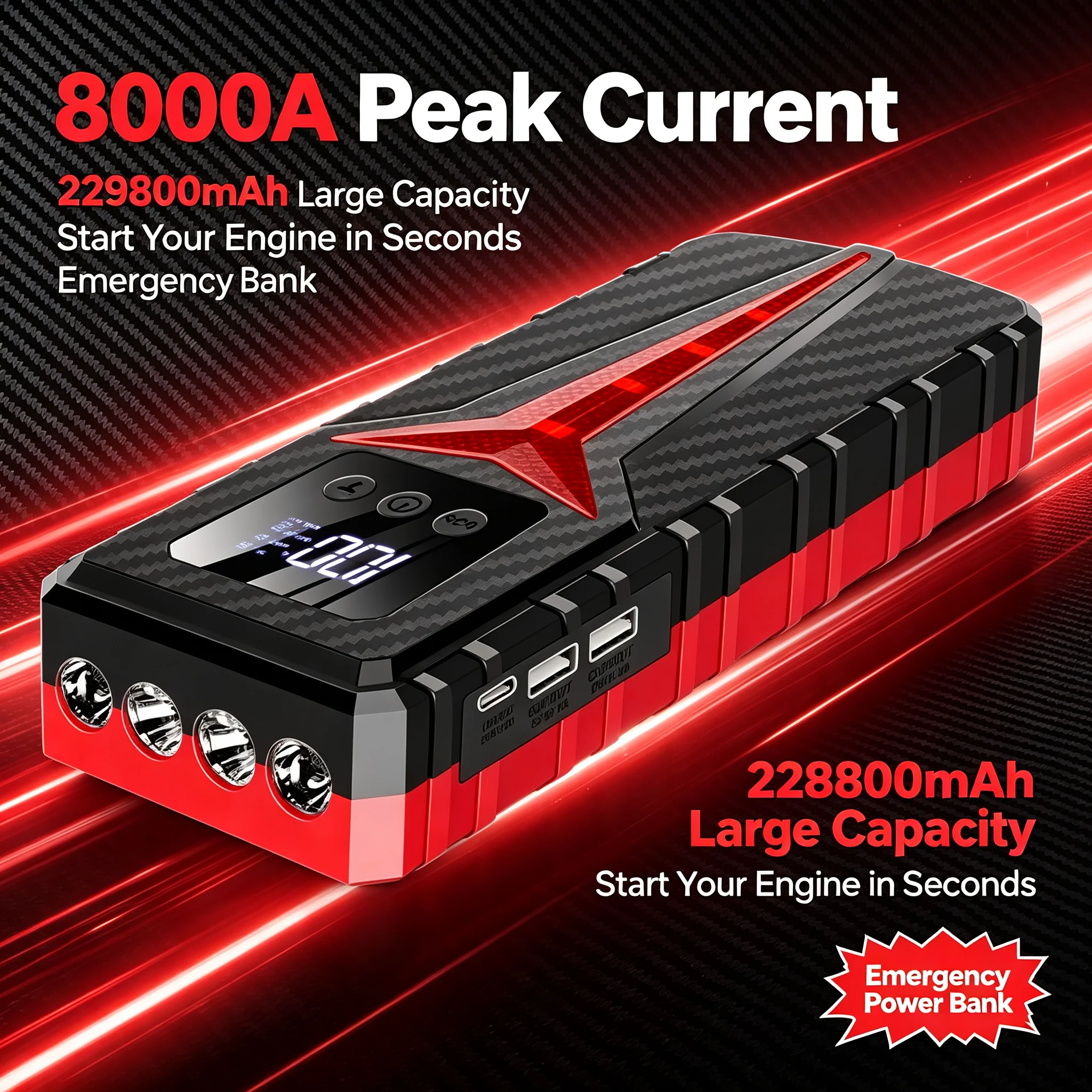 2026 New Portable Car Smart Jump Starter 229800mAh Battery Charger 8000A Power Bank Booster for 12V Gas and Diesel Vehicles
