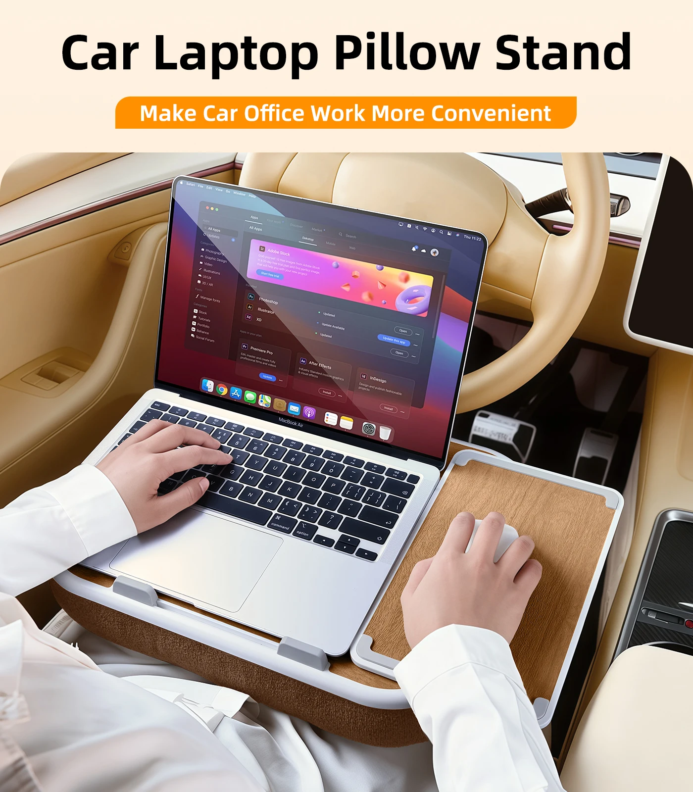 Oatsbasf Car Seat Tray Pillow Stand Laptop Lap Desk with Mouse Pad Portable Food Tray with Universal Tablet /Kindle Mount Holder