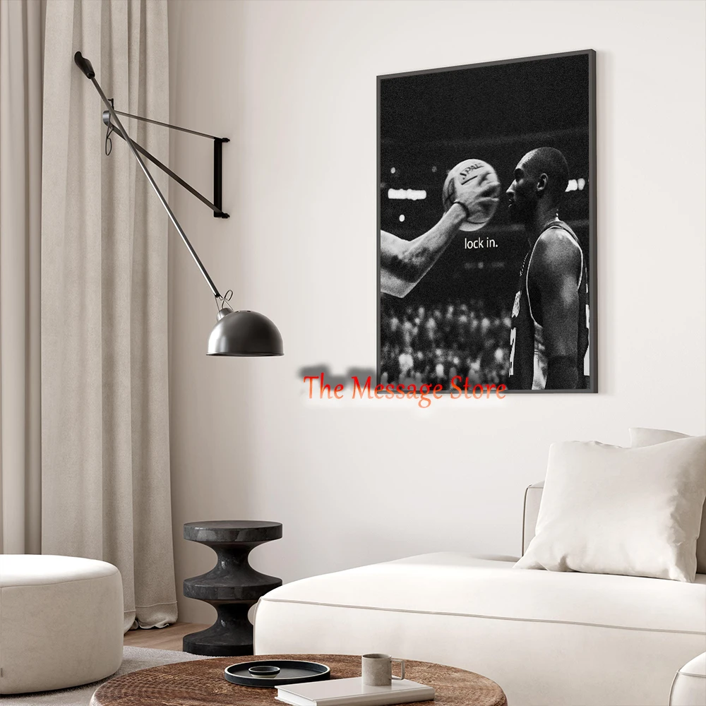 Kobe Lock in Motivational Wall Art Black and White Basketball Athlete Motivation Poster Canvas Painting Wall Pictures Home Decor
