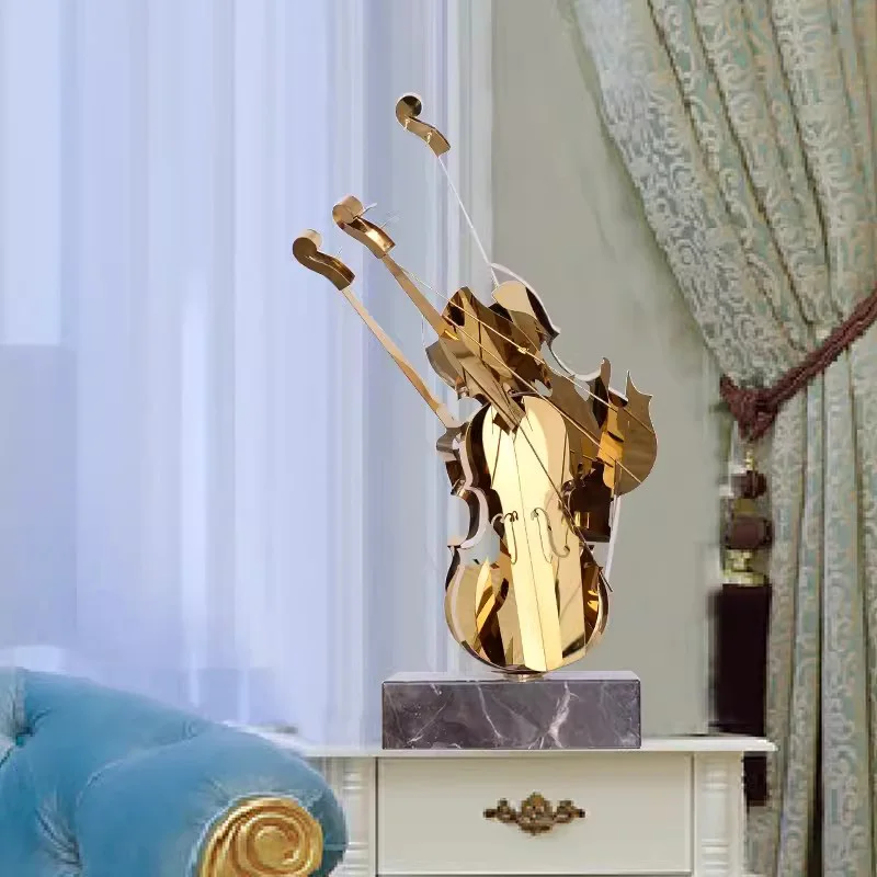 Violin decoration living room decoration Light luxury high-end music art landing sculpture large stainless steel crafts