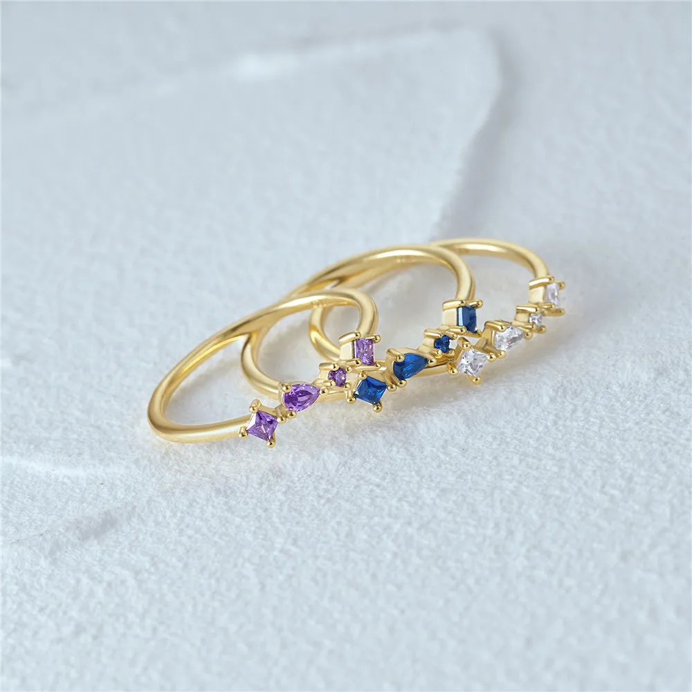 BOAKO-anillo de compromiso de Plata de Ley 925 auténtica para mujer, sortija de circonita de lujo con cristal blanco, azul y morado, talla 6/7/8