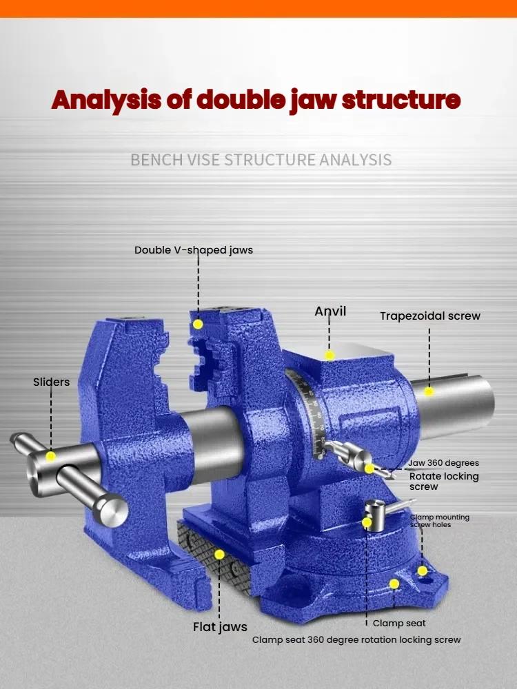 

Multipurpose 360 Degree Heavy Duty Bench Vise with Swivel Base and Anvil Ductile Iron Construction mechanical maintenance