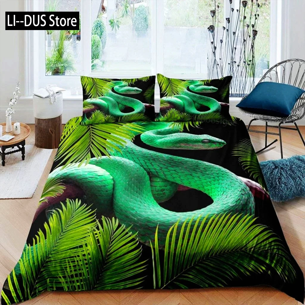 

Snake Duvet Cover Set Green Snake Bedding Set Microfiber Animal Theme Bedclothes For Boys Men Double Queen King Size Quilt Cover