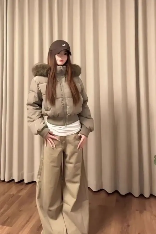 American Winter Thickened Warm Cotton-padded Jacket Korean Camel Fur Collar Hooded Waist Short Cotton-padded Jacket