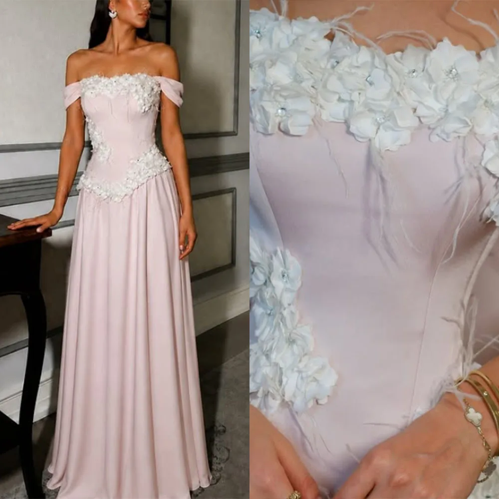 Customized Strapless Flowers Beaded Off Shoulder Pink Vestidos Diseñador Lujo De Noche 한국인 리뷰많은 웨딩드레스 Serene Hills Dresses فستان