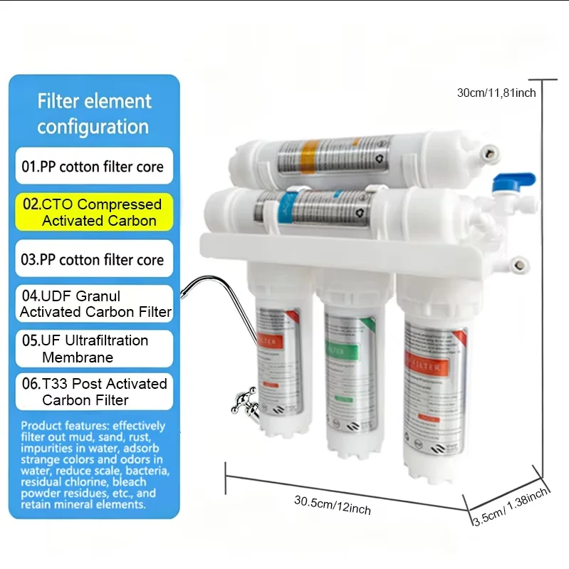 Stromfreies 5-Stufen-Untertisch-Wasserfiltersystem, mineralhaltiger Haushaltswasserreiniger