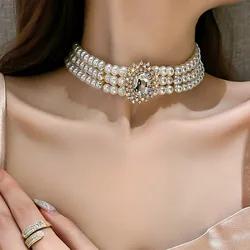 UILZ Luxurious Three Layer Pearl Necklace Elegant Baroque Style Necklace for Women Engagement Wedding Winter Jewelry Gift