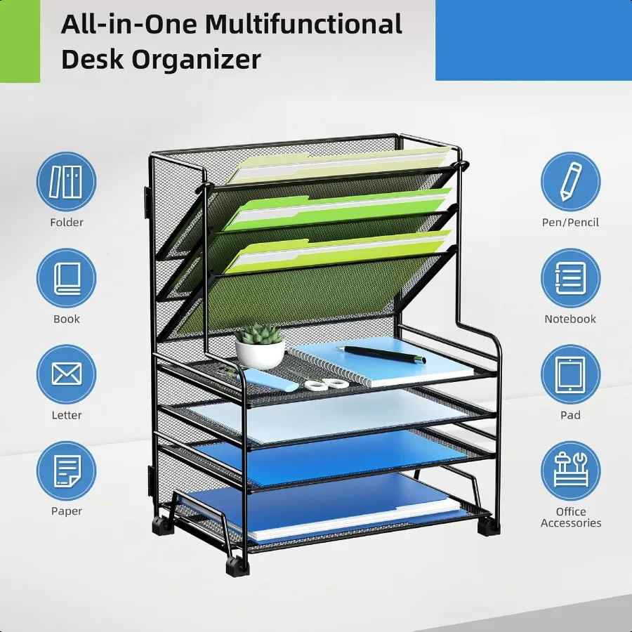4-уровневый органайзер для бумаги + 3-карманный держатель для файлов + ящик + держатели для ручек Настольные органайзеры для файлов Лоток для бумаги для офисных пирогов School C