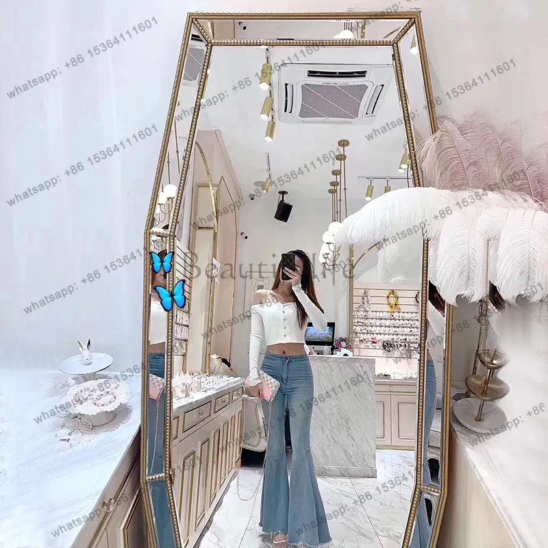 PJ  Nordic Gold Decorative Mirrors Aesthetic Apartment Princess Design Mirrors Full Body