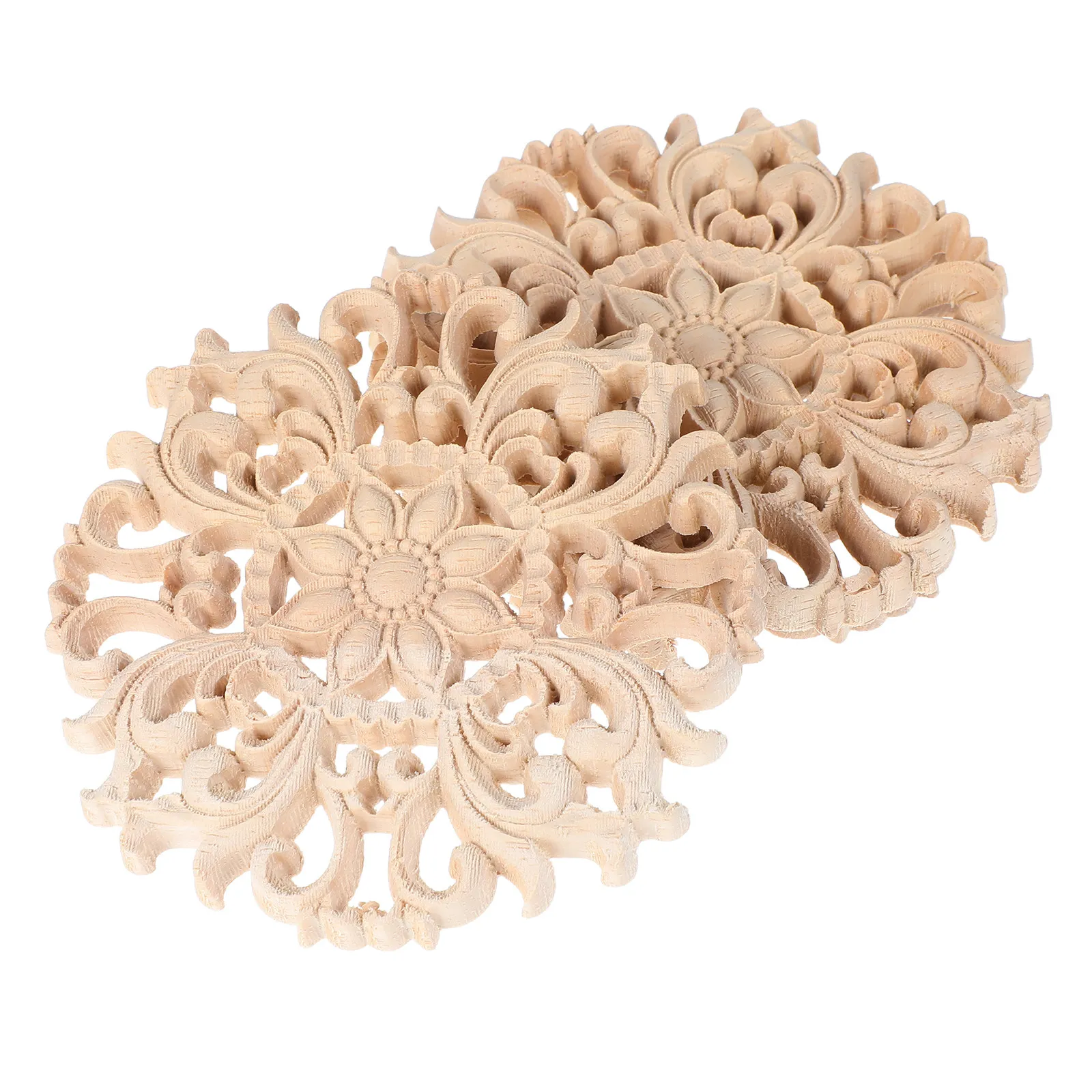 3Pcs Hollow Carved Wood Appliques Unfinished Small Wood Carving Decals for Furniture Cabinet Doors Vintage Decoration